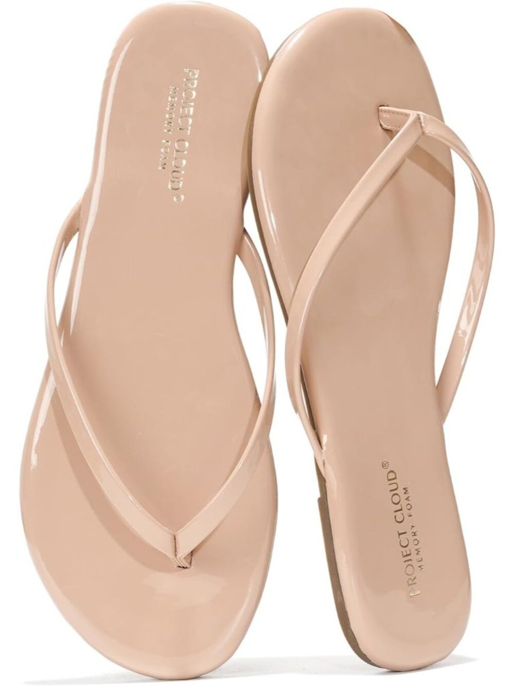 Women's Taupe Patent Comfort Memory Foam Non-Slip Flip Flop Flat Sandal Shoes